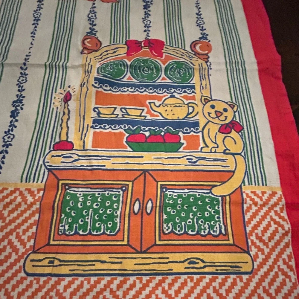 Vintage Marika Tea Towel Cotton Cat Cottagecore Folk Art Retro Decor Farmhouse